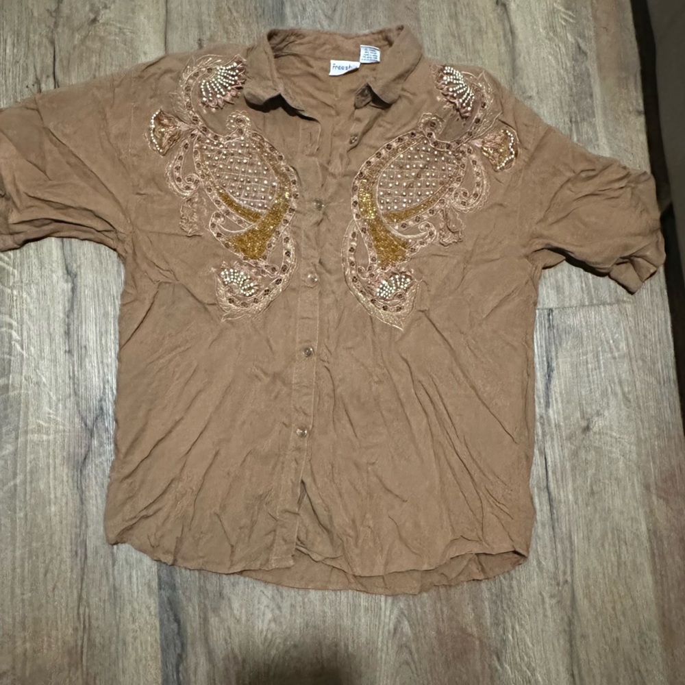Freestyle Brown Embroidered Blouse